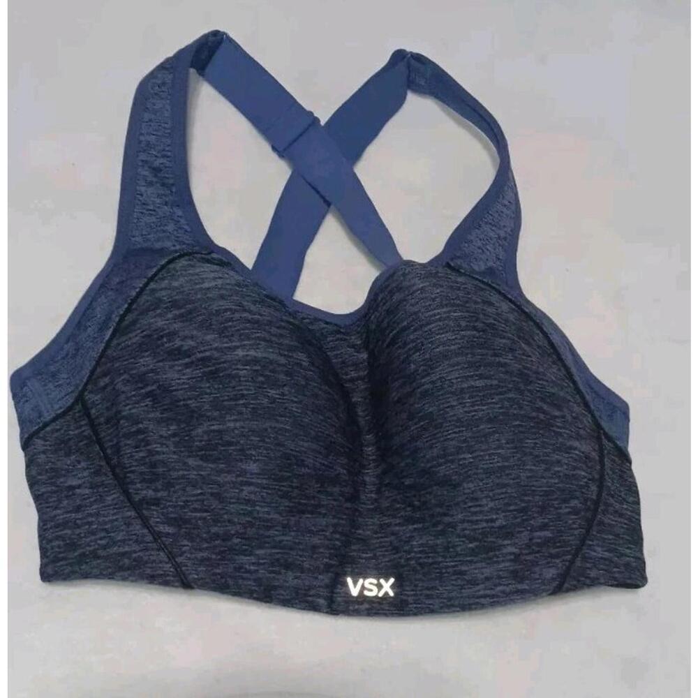 Victoria Secret Sports Bra Womens Size 32D Heather Blue Criss Cross Back...